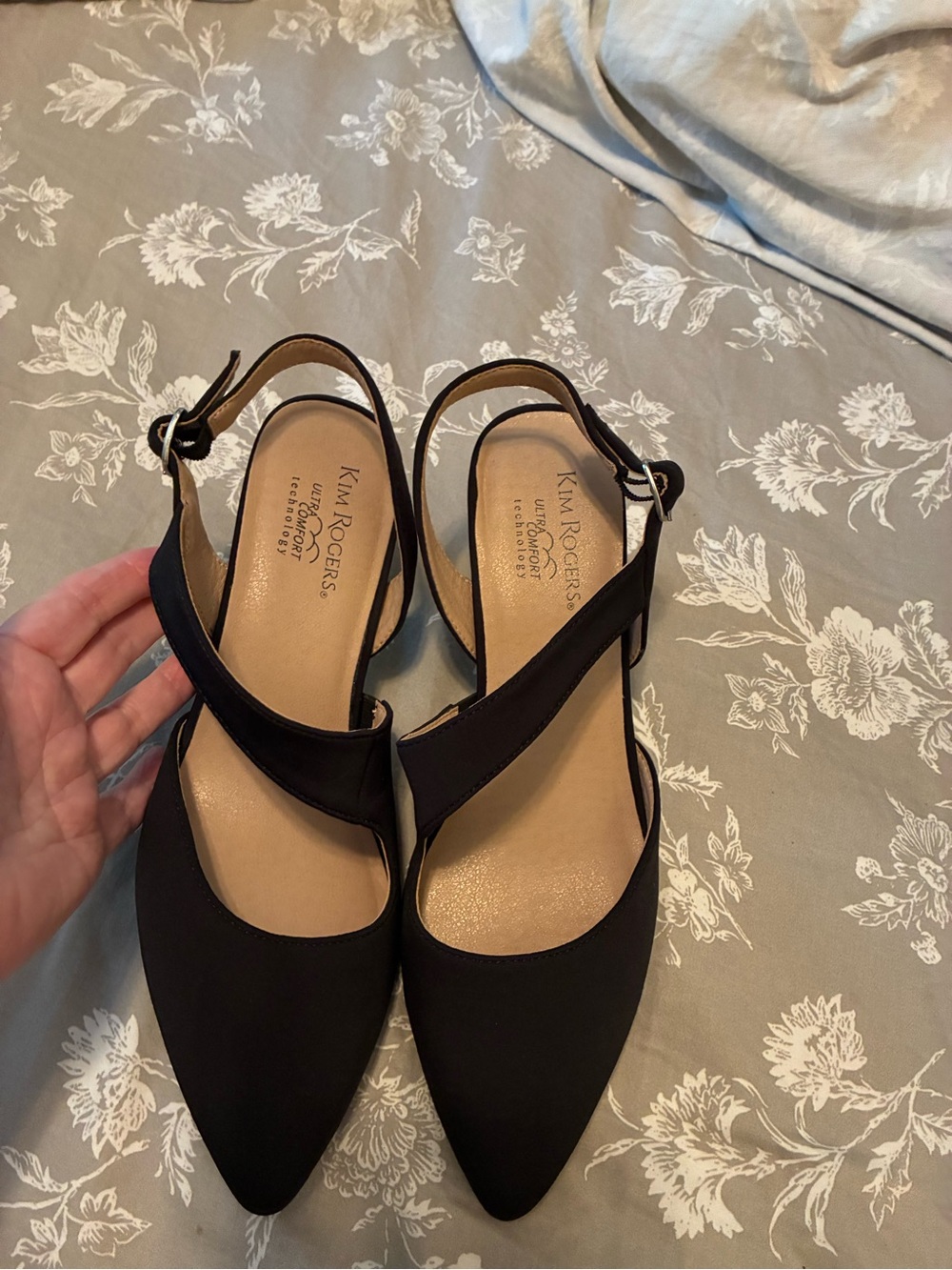 Kim Rogers Black Pointed Slingback Heels with Ankle Strap